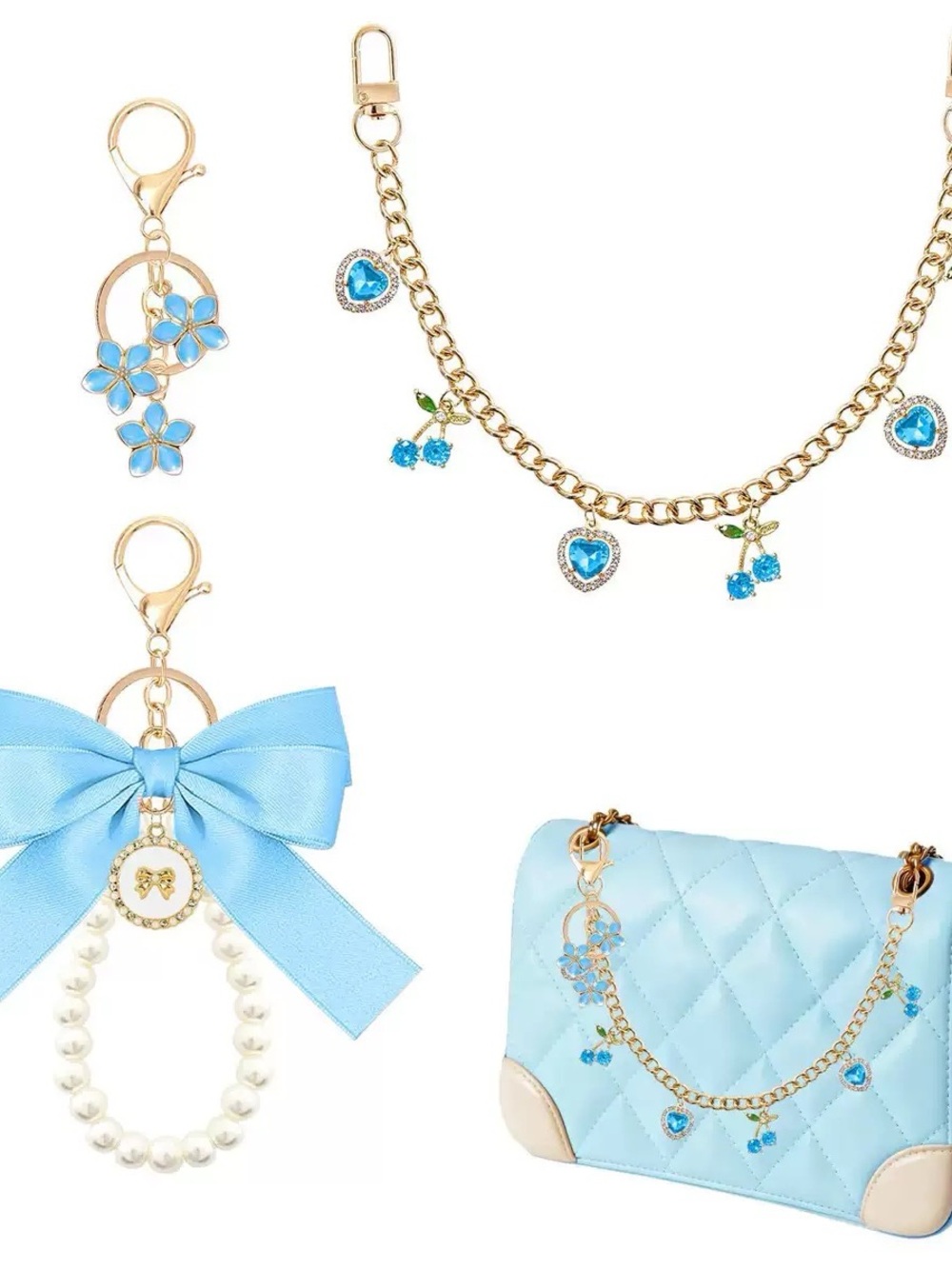 Blue Cute Bag Charm Set 3 pc